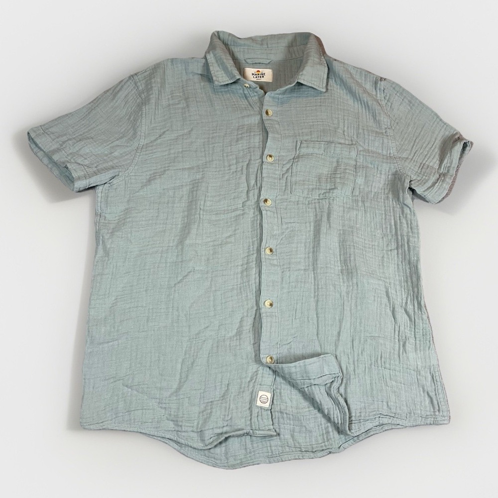Marine Layer Shirt Mens Small Green Double Gauze Cotton Short Sleeve Button Up